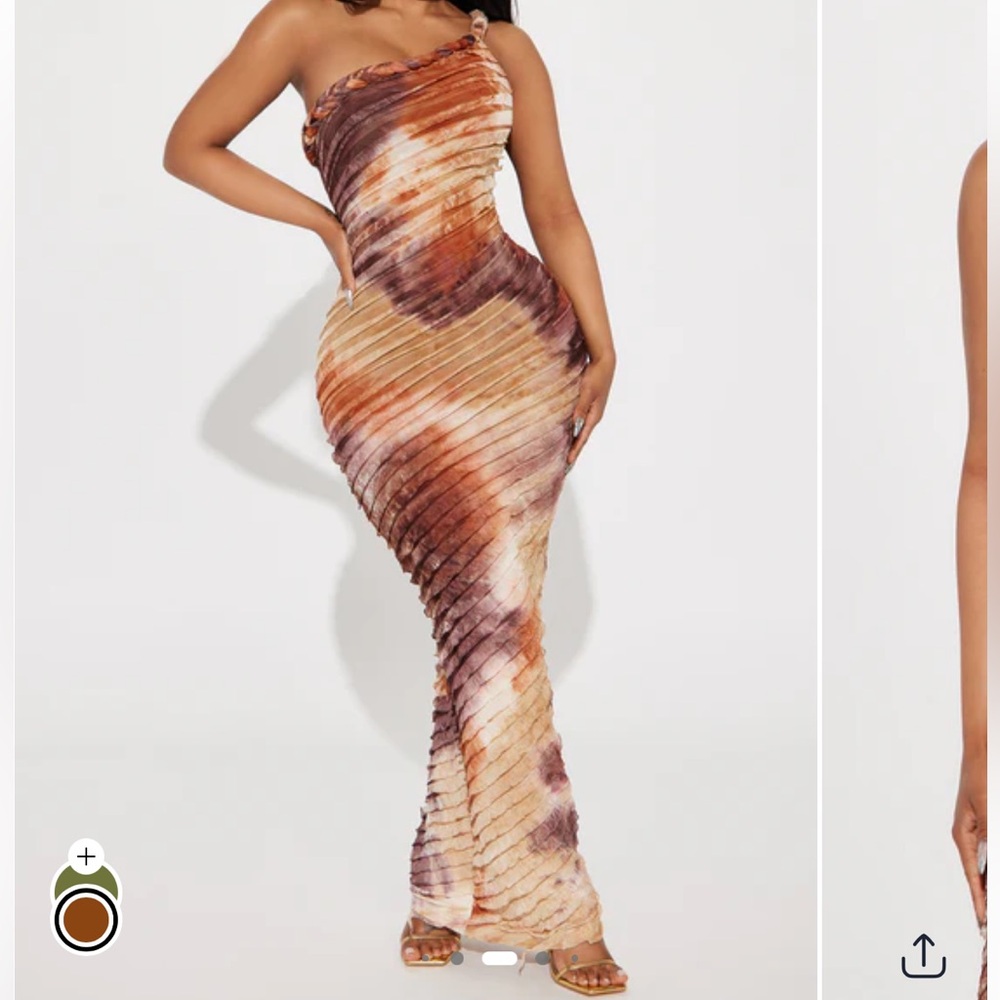 Fashion Nova One-Shoulder Textured Maxi Dress - Brown and Cream